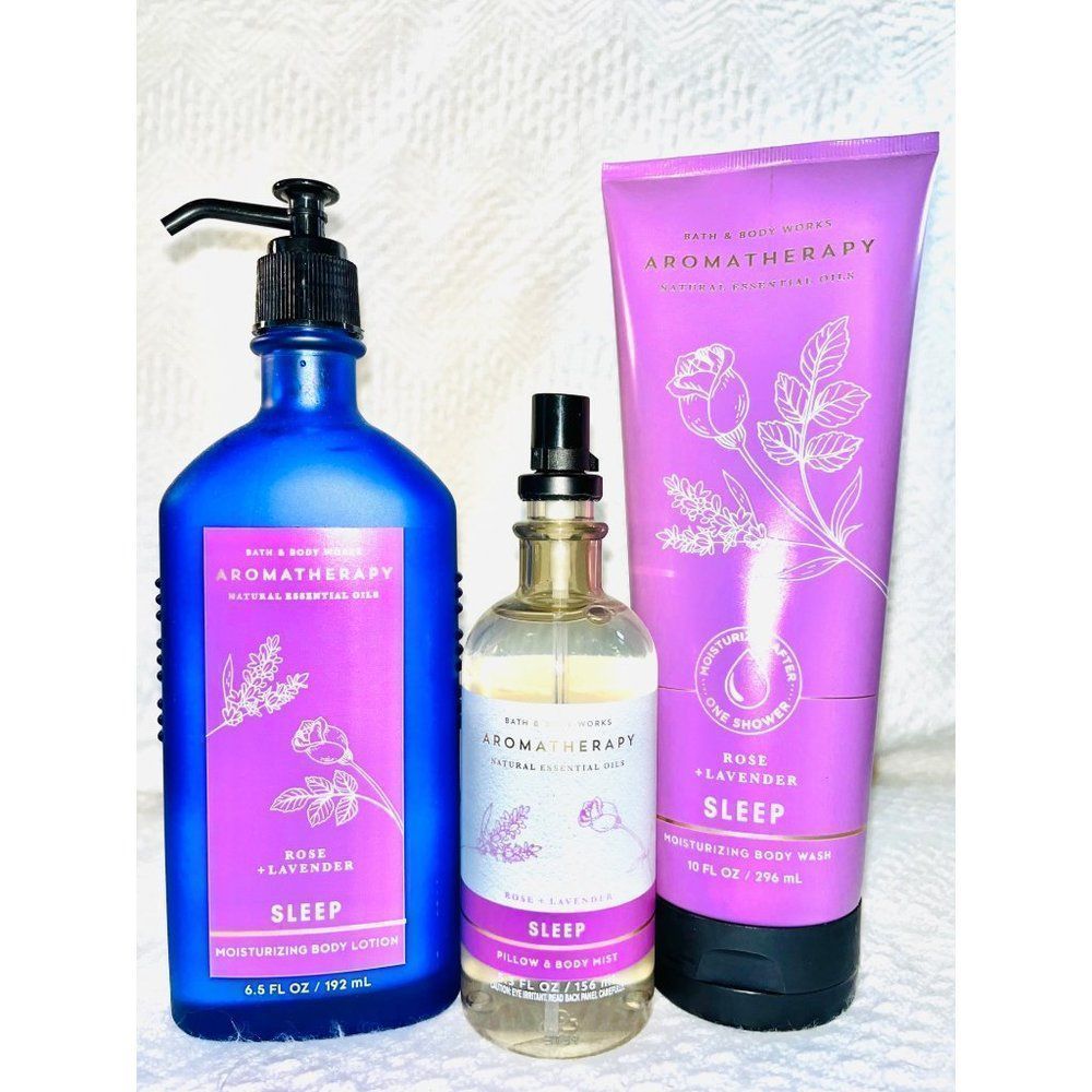 Bath & Body Works Aromatherapy Rose + Lavender Sleep NEW 3 Piece Set